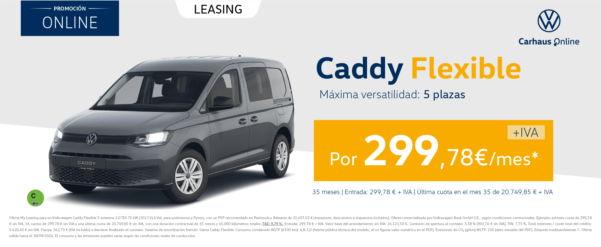 Volkswagen Caddy Flexible 5 plazas gris